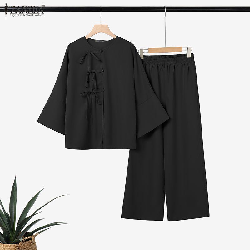 ZANZEA Women Long Sleeve Blouse and Pants Casual Two Piece Suit Sets