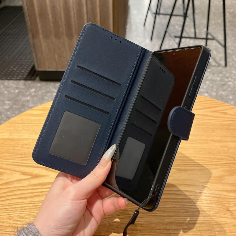 Flip Cover Slot Card Wallet Leather Phone Case For Samsung S25 Ultra S24 S23 S22 Full-Body Protection With Wrist Strap Cover