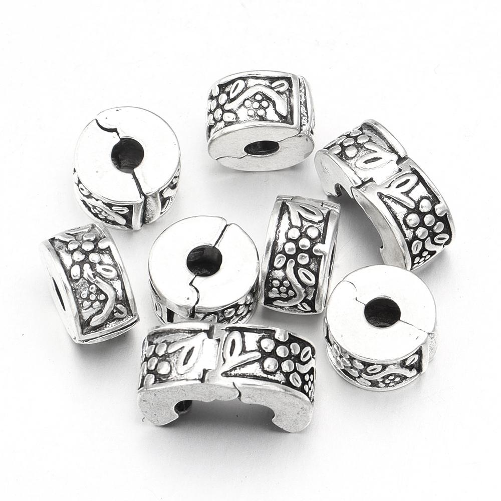 5pcs Positioning Buckle Multiple Styles Ancient Silver Fixed Clip Big Hole Spacer Beads For Jewelry Making DIY Bracelet Necklace