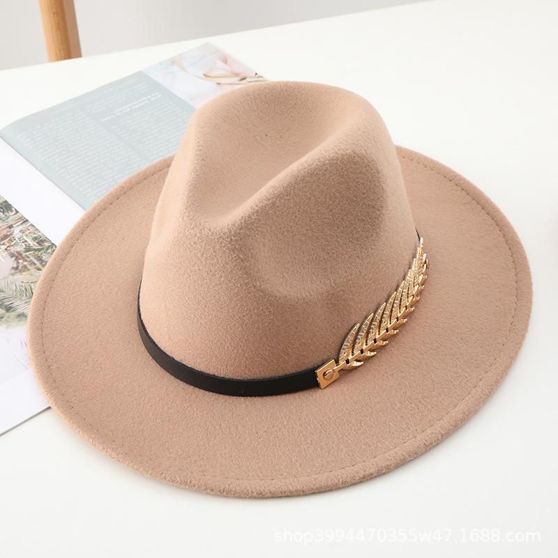 Autumn and winter new woolen top hat men's jazz hat retro black woolen jazz hat flat-brimmed big eaves hat