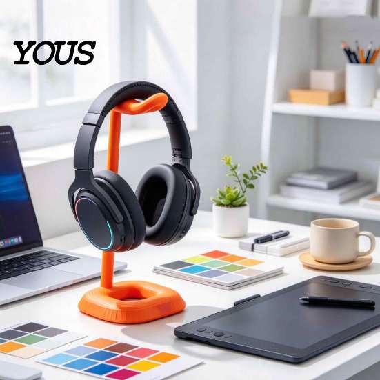 Gaming Room Accessories 3D Printed Headphone Stand, Modern Curved Headset Holder for Desktop Desk Accessory Storage, Display Rack Office Study