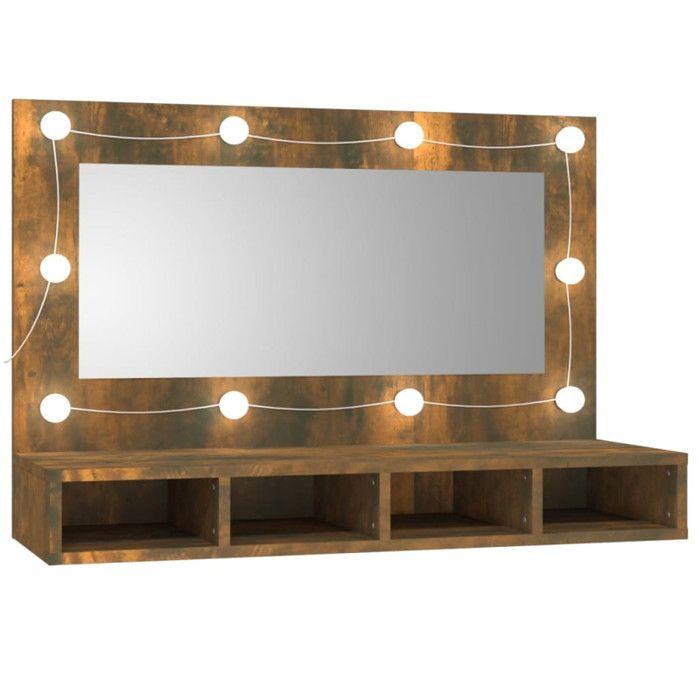 VidaXL Armoire à Miroir avec LED Armoire de Rangement Miroir de Maquillage Meuble de Salle de Bain Maison Intérieur Chêne 820457