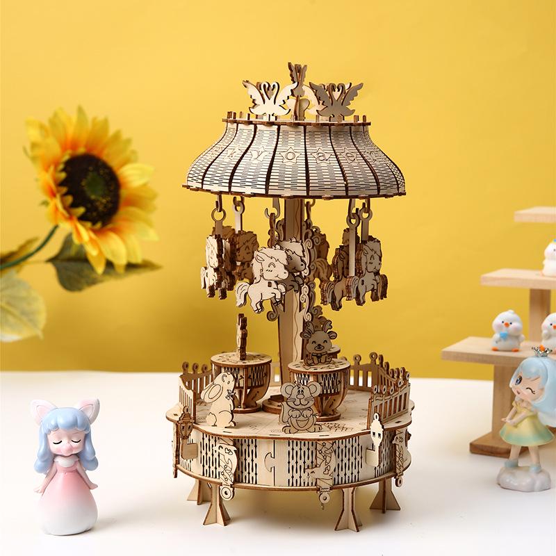 Handmade Wooden Carousel Jigsaw Puzzle Toy – Educational Ornament for Children