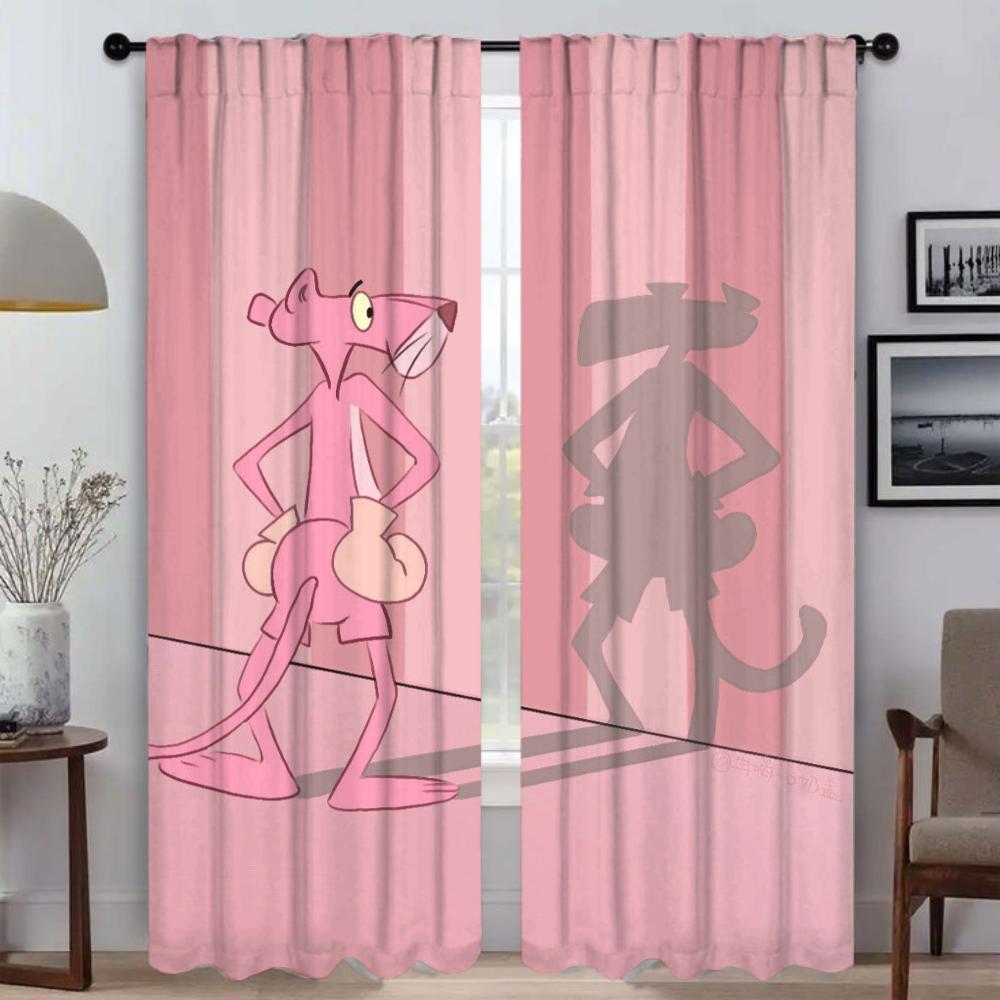 

Modern Living Room Curtains Camera Pink Panther Shades Window Curtain Partition Halloween Decoration Home Interior Made Of Polyester Area Decor W100*H130(CM)-Rod Pocket&2PCS