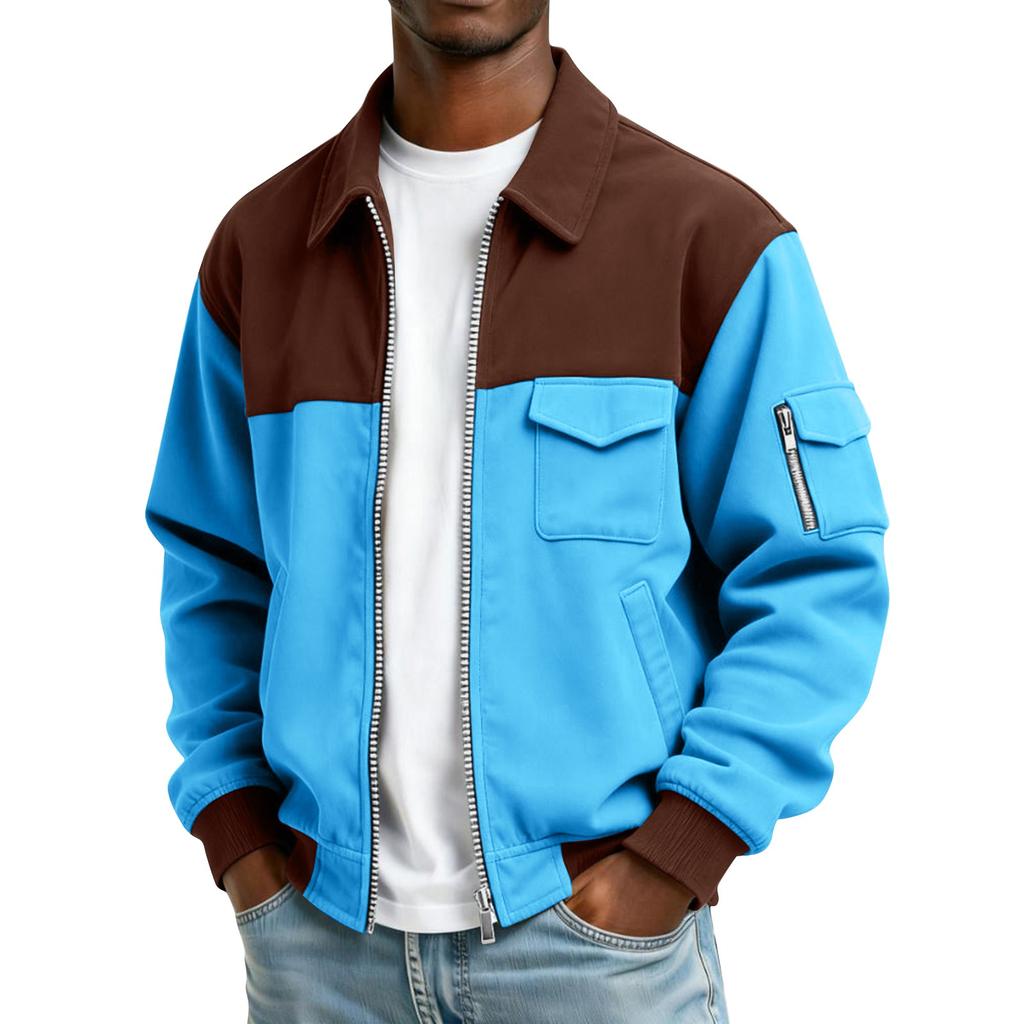 Men's Solid Color Pocket Zipper Jacket Men's Sports Large Size Casual Jacket