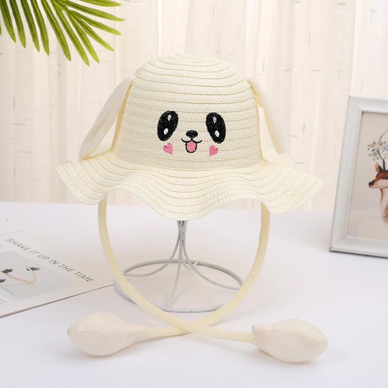 Influencer Style Moving Rabbit Ears Baby Sun Hat - Cute Airbag Cartoon Straw Hat for Summer Outings