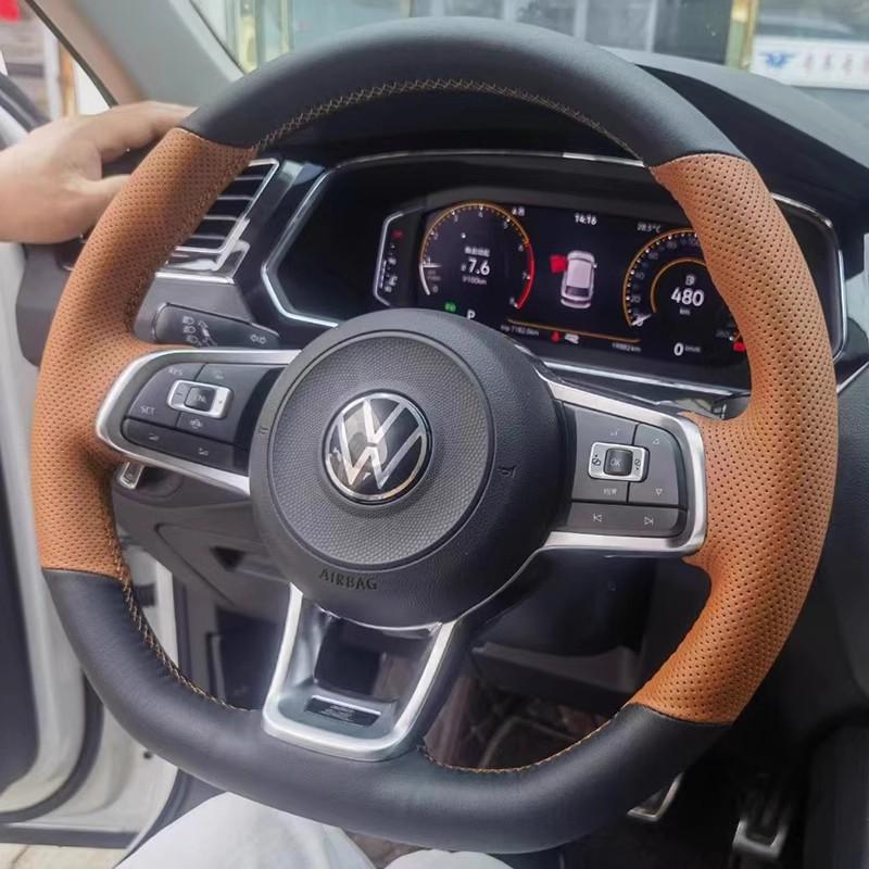 

Плетена Натуральна Шкіра Чохол на Кермо Автомобіля для Volkswagen VW Golf R MK7 Golf 7 GTI VW Polo Scirocco 14-16 DIY Інтер єр Автомобіля