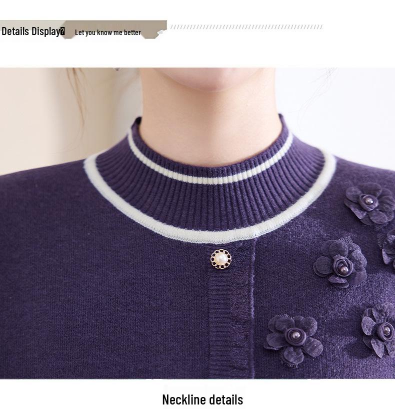 2025 Stylish Winter Fleece Sweater for Middle-Aged & Elderly Women - Half-High Collar, Plus Velvet Warmth.