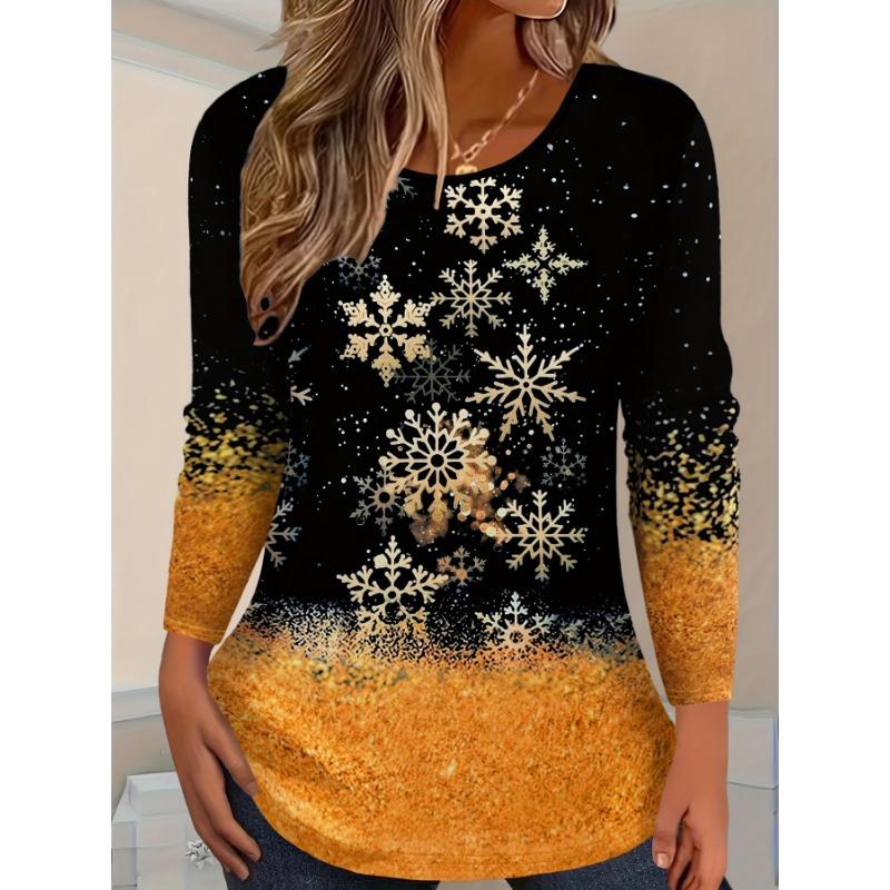 Merry Christmas 3D Print Crew Neck Long Sleeve T-Shirt Fashion Womens clothing Casual y2k clothes Harajuku Female clothing