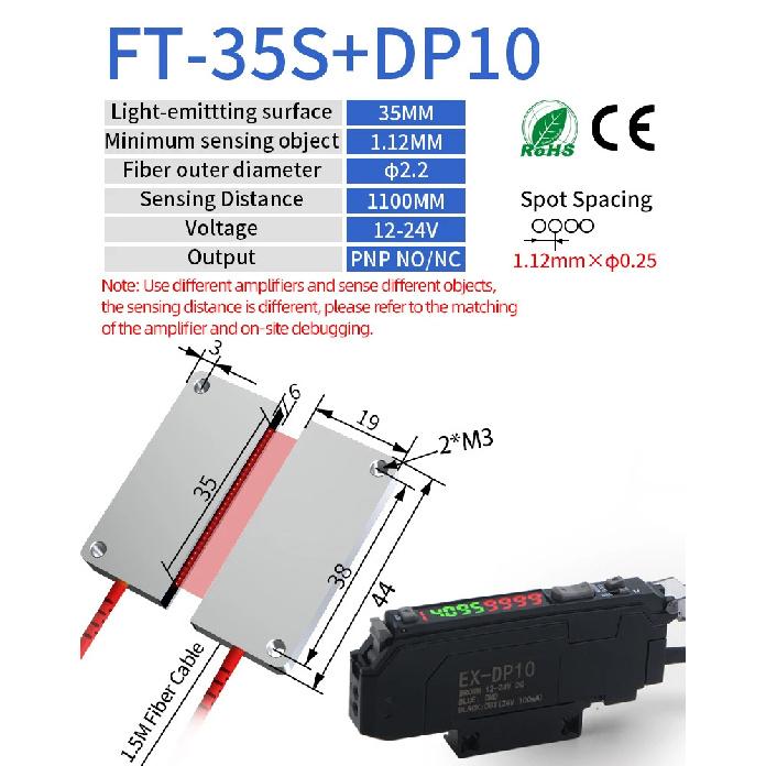 GTRIC Through-Beam Matrix Array Fiber Optic Sensor Set With Digital Display Amplifier 12-24V DC PNP Fast Response Optical Switch