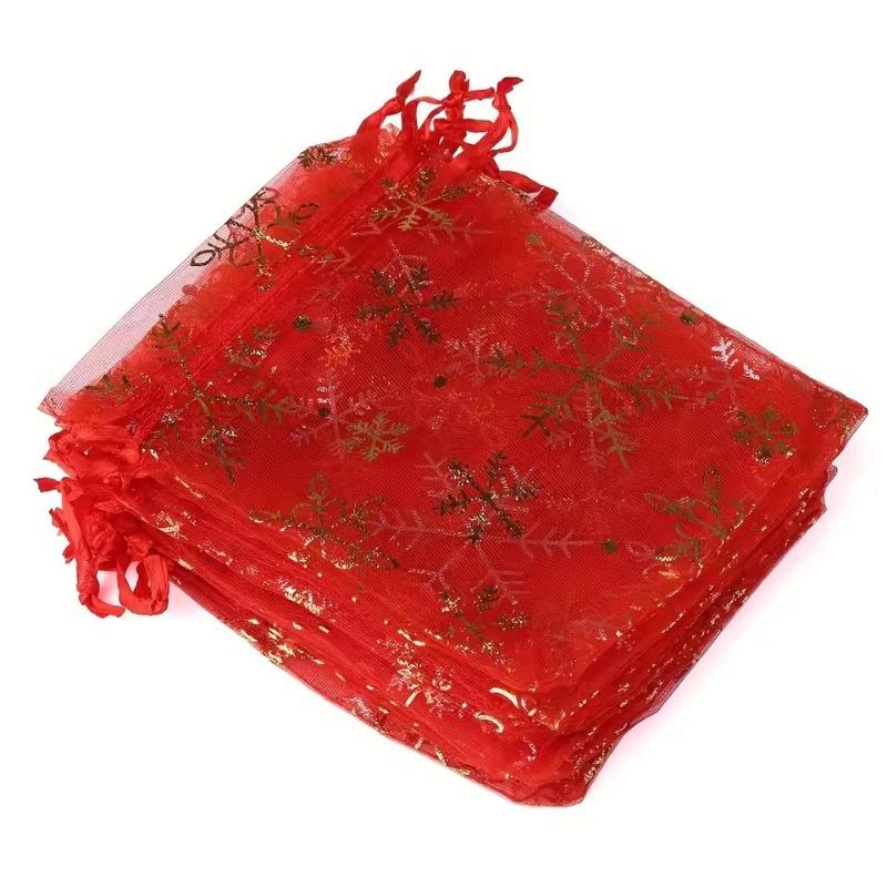 

Горячая печать органза подарочный мешок снежинка затягивающийся сетчатые мешки Рождество день рождения вечеринка свадьба конфеты ювелирные изделия подарочная упаковка мешок 25PCS красный