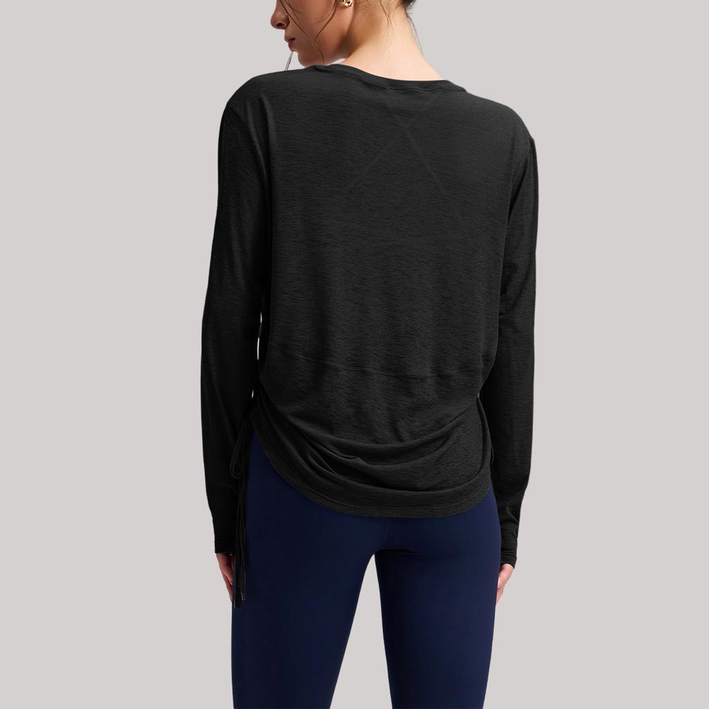 Women's Loose,Fit Breathable Side Drawstring Long,Sleeve Cover,Up Yoga Top