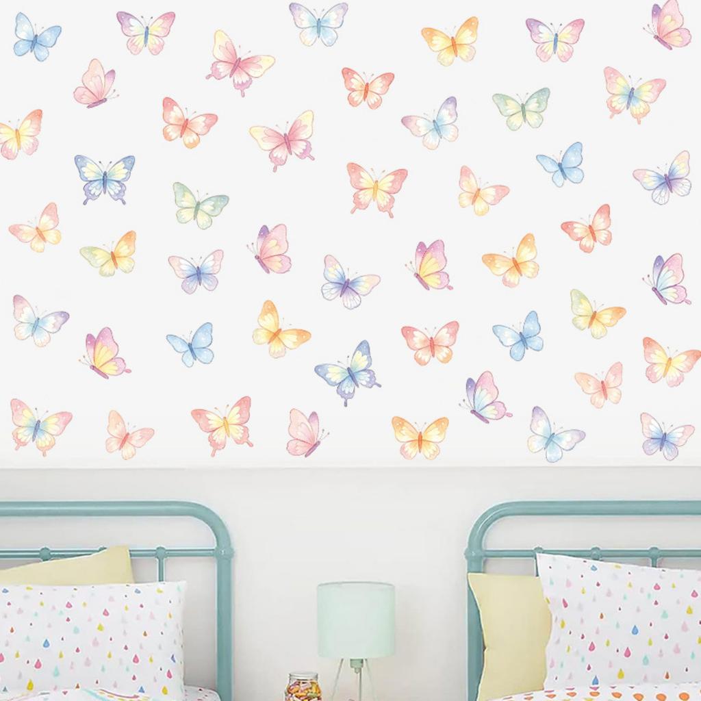 Butterfly Wall Decals, Colorful Bohemian Peel and Stick Wall Stickers for Girls Bedroom, Nursery and Decor