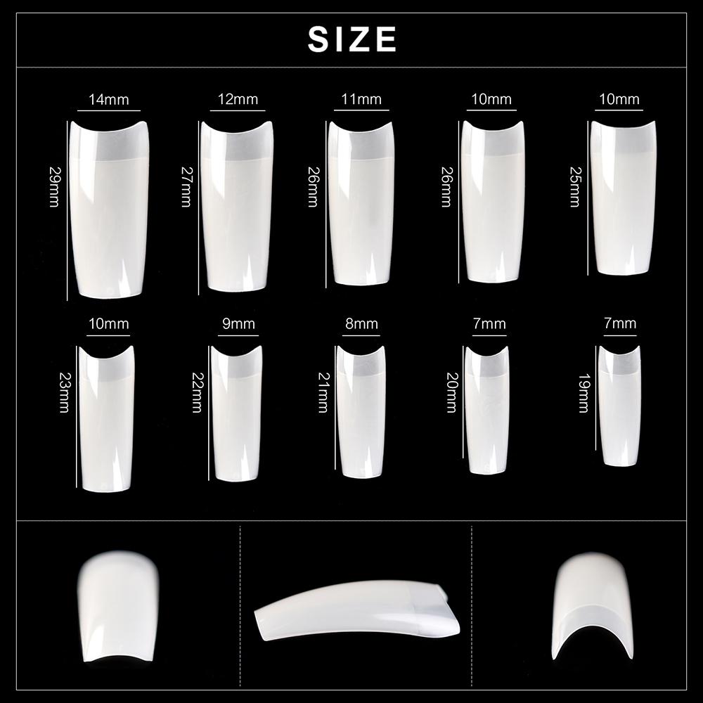 kads 500pcs 10 Sizes Long Square Half Cover False Nail Tips No-Crease Clear Nature White Nail Art Tools Fake Nails Manicure