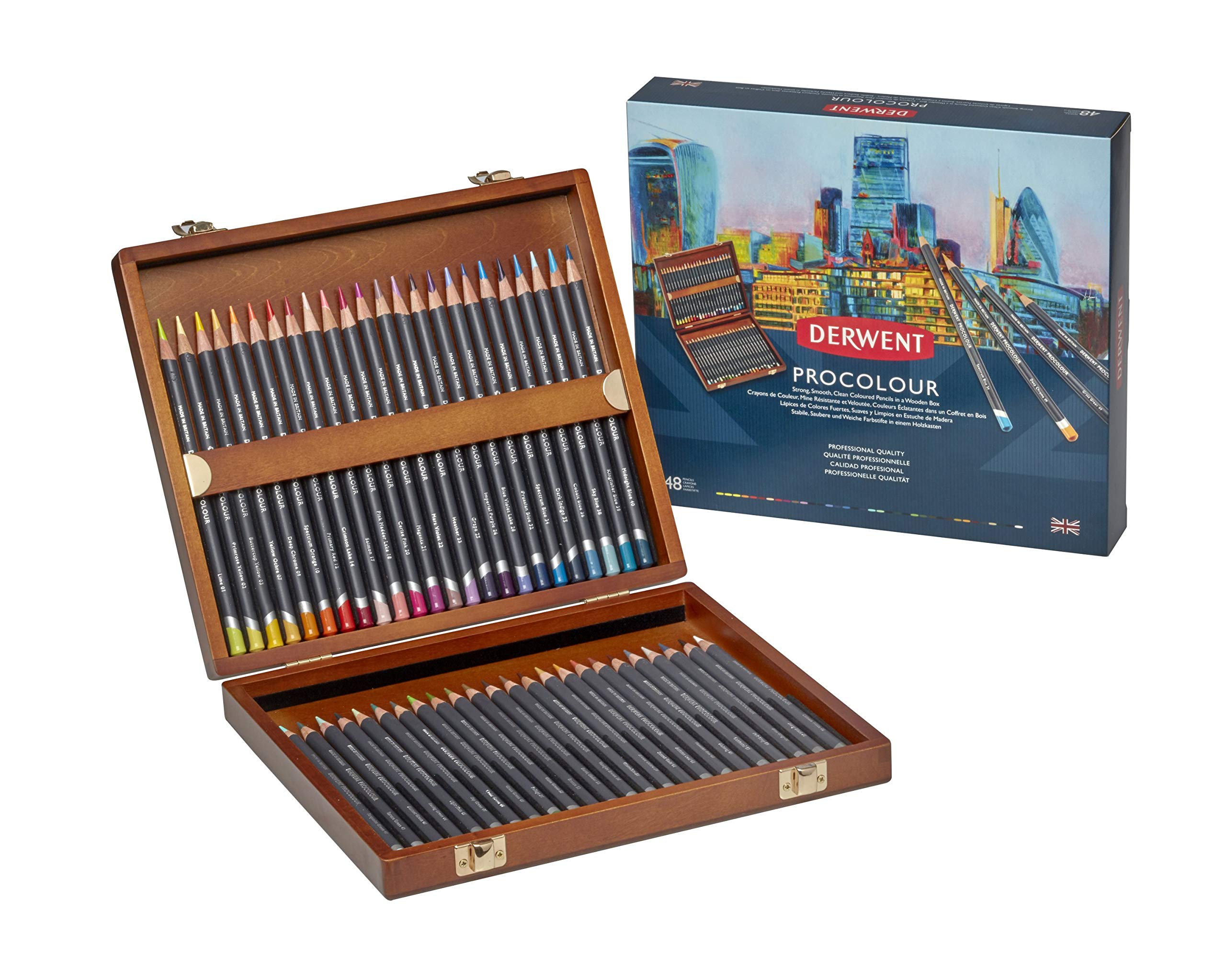 

Derwent Procolor Colored Pencils in a Wooden 48 Perfect as a Gift for Coloring and Art Supplies Box, Colors, 2302523, Layer-friendly, Adults, Books,