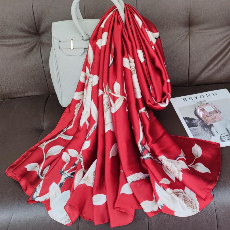 New 180*90cm classic Silk Scarf Women Foulard Office lady Large Fashion Print Beach Hijab Shawl Warp Bandanna Muffler Pareo