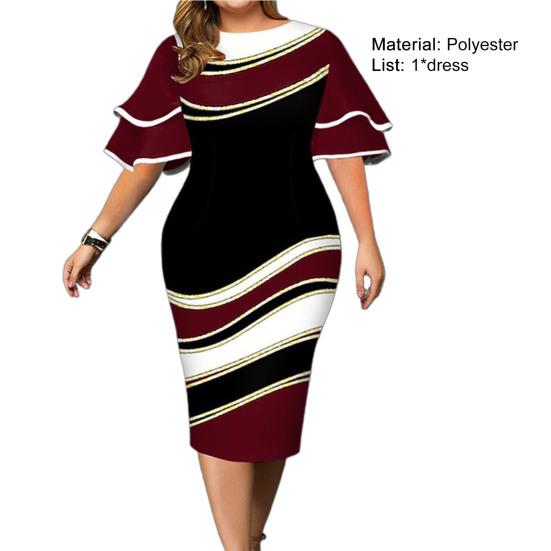 Damen Unterröcke Übergröße Festliches Kleid Digitaldruck Fliegenärmel Übergröße Rundhalsausschnitt Schlitzsaum Bodycon Kleid für Hochzeit