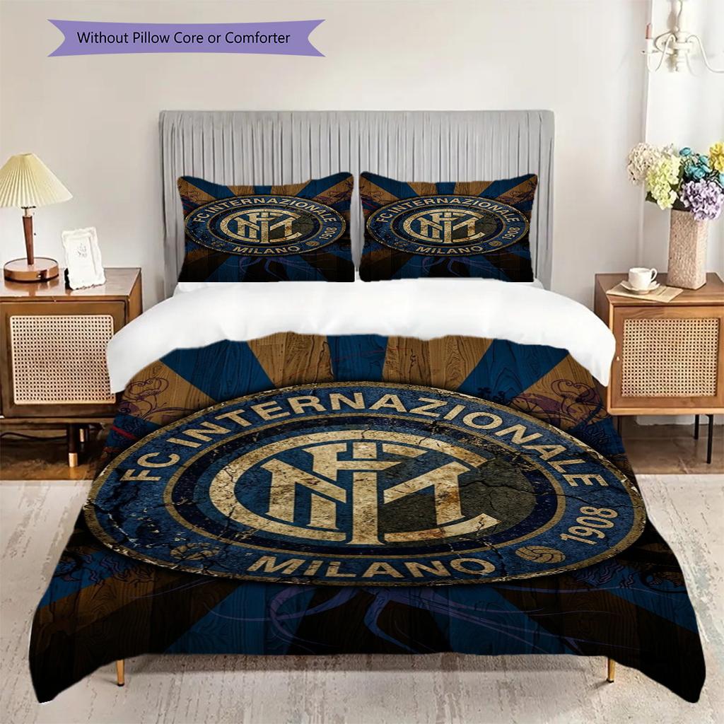 Iconic Inter Milan Emblem Design Three-piece set (1 * duvet cover + 2 * pillowcase, without core) Duvet cover and pillowcase Soft and comfortable