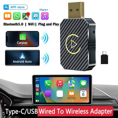 Laidinis į belaidį CarPlay adapteris 2 viename CarPlay Android Auto mini dėžutė automatinis prisijungimas USB „Plug and Play“ USB/Type C donglui