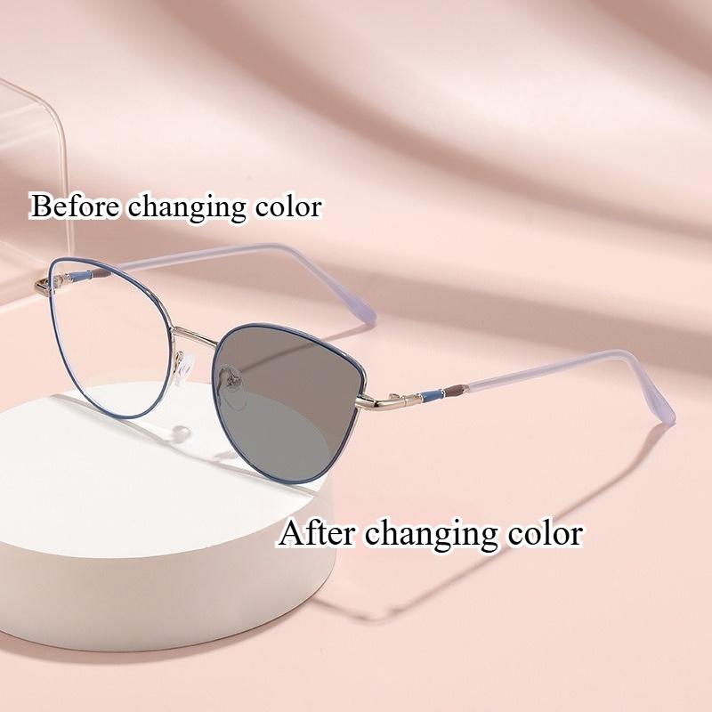 

New Cat Eye Photochromic Myopia Glasses Fashion Simple Myopia Glasses Anti-Blue Light Color-Changing Lens Glasses 0 To -4.0 -4.0