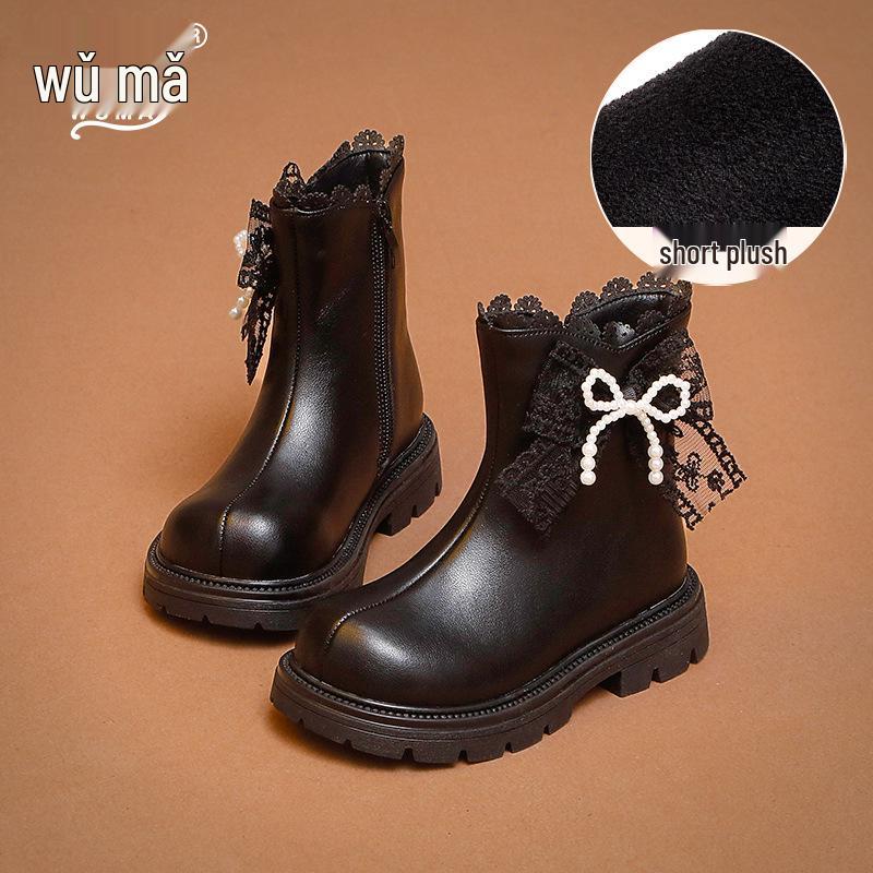 

Wuma Kids 2025 Winter Velvet Martin Boots - Girls Bow Accent Short Boots Size 23, Length 15.7CM