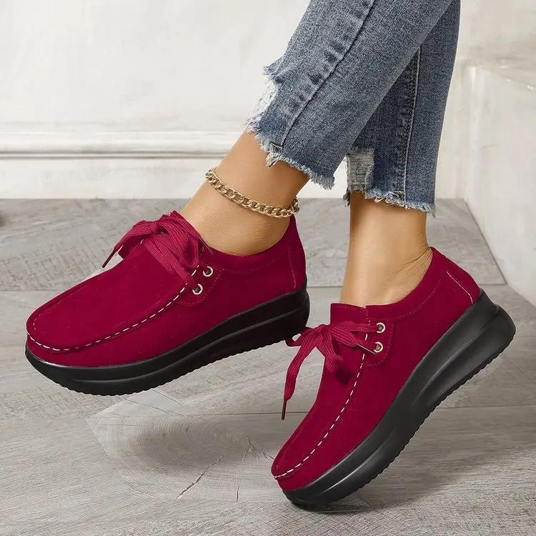 Fashion Women's Chunky Sole Casual High-Top Shoes Plus Size Comfortable Flat Lace-Up Anti-Slip Ankle Boots Ladies Sneakers 2025 New