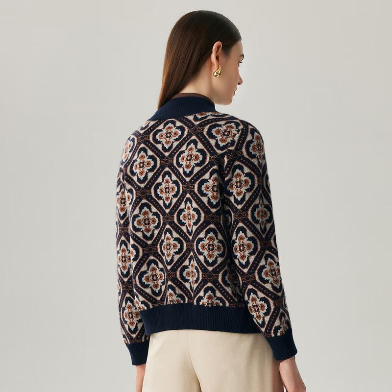 Zhaojun Women's Thick High-Neck Jacquard Cashmere Cardigan