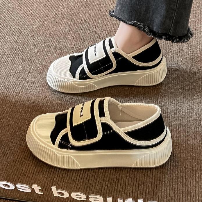 College Style Velcro Canvas Shoes Women's Shoes New Spring and Autumn Summer Thick-soled Two Wear Cloth Shoes One Foot Boarding Shoes