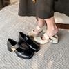 Square head thick heel retro Mary Jane shoes spring new one-word temperament small leather shoes spring single shoes women