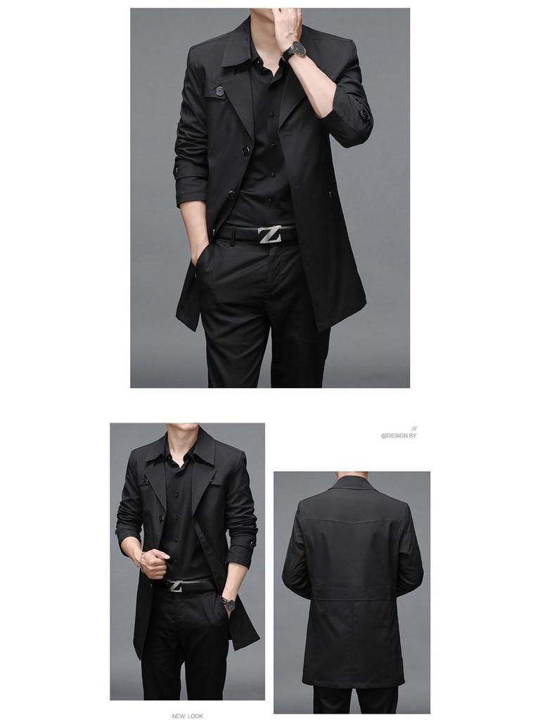 Men's Slim Fit Mid-Length Windbreaker Jacket, Korean Style Plus Size, M-8XL, for Casual or Business Wear, Ideal for Spring and Autumn.