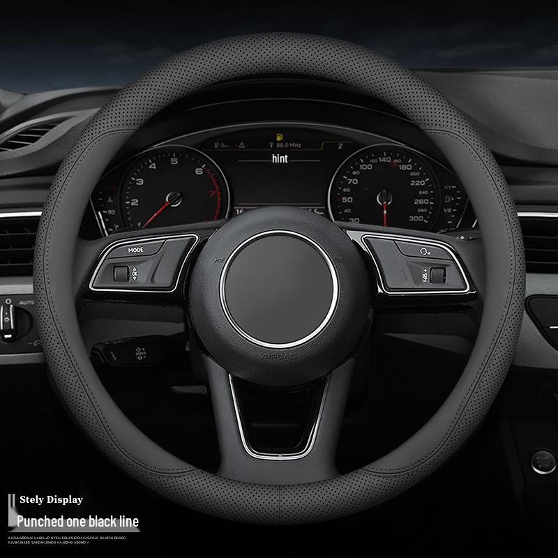 D-Shaped Genuine Leather Steering Wheel Cover: Non-Slip, Sweat-Absorbent, Ultra-Thin, Breathable, Universal Fit for All Seasons