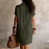 Loose Fit Button Down Shirt Dress Short Sleeve Casual Collar Design Lightweight Fabric Knee Length
