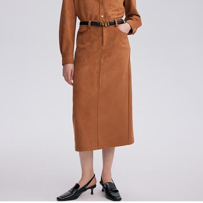 MONOVICH High-Waist Maillard Straight Midi Skirt