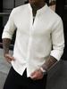 Men's Stand Collar Striped Long Sleeve Shirt, Stylish Casual Top