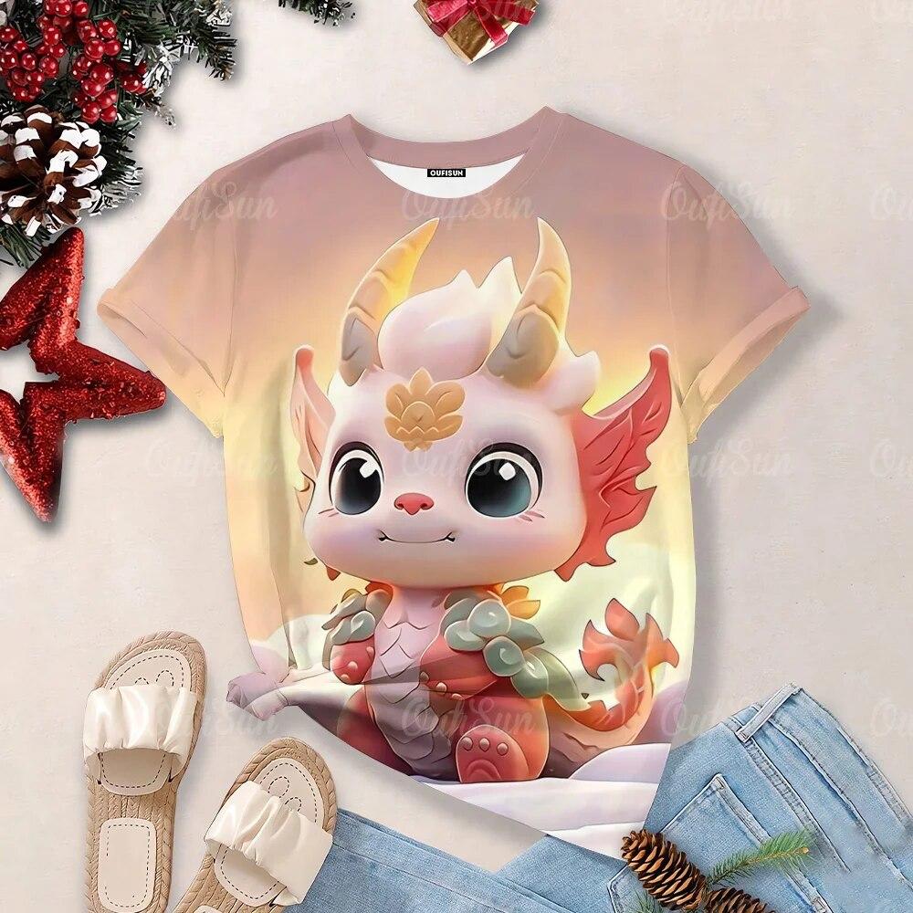 Women's Cartoon Dragon T-Shirt Fashion 3d T Shirt Fashion Near Short-Sleeved Oversized Streetwear Tees Casual Woman Tops