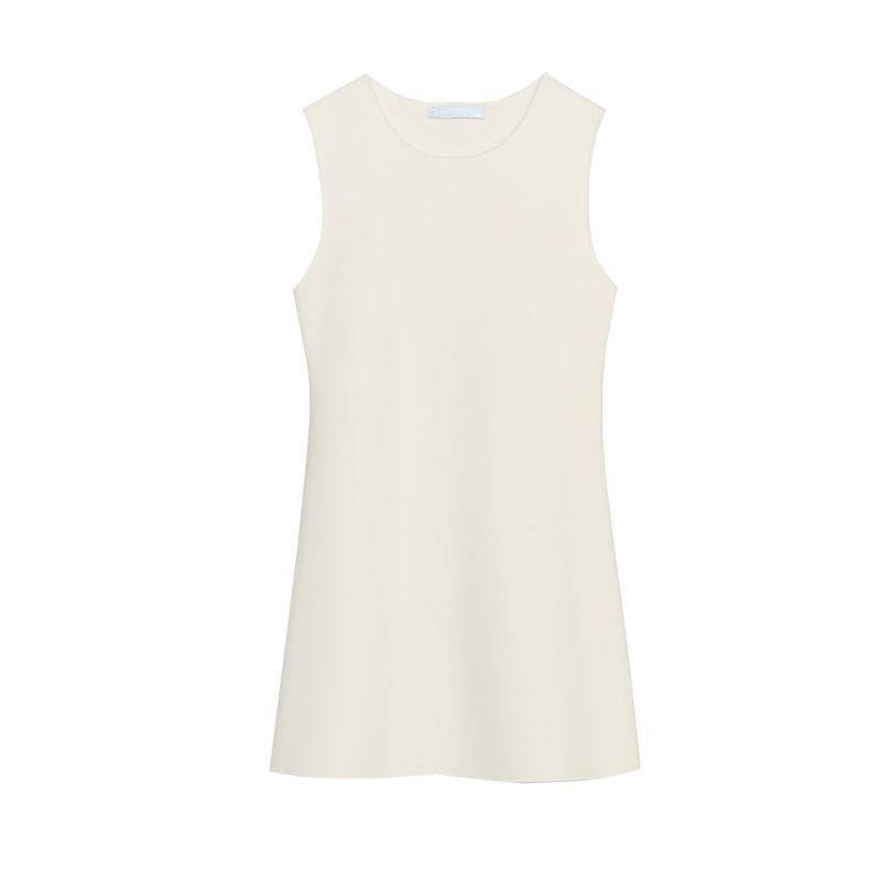 Spring New Women's Clothing Classic Style Plain Stitch A- Line Hem Sleeveless Round Neck Short Dress 9598019