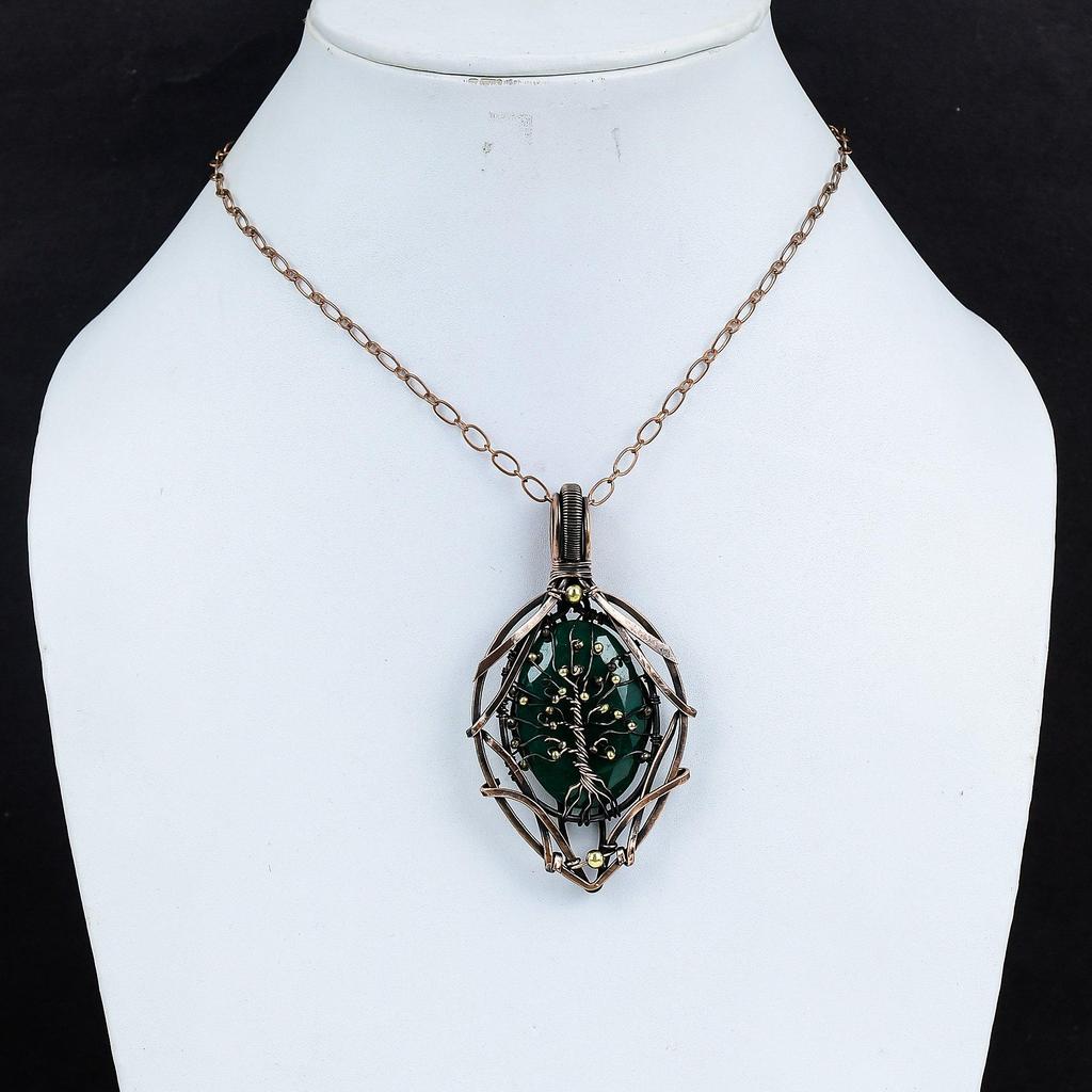 Tree Of Life Faceted Zambian Emerald Pendant Copper Wire Wrapped Gemstone Pendant Copper Jewelry Handmade Pendant Wire Wrap Jewelry For Gift