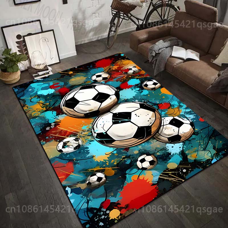 1PC Football Art On Colorful Background Print Carpet Rug for Living Room Bedroom Sofa Doormat Home Decor Non-slip Floor Mat