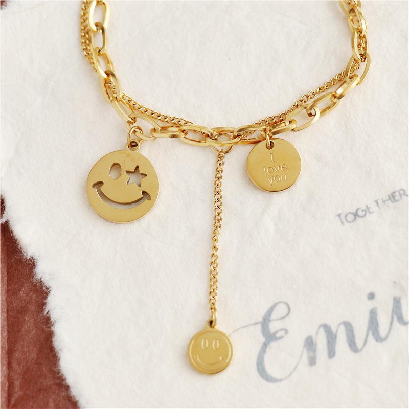 Women's Trendy Double Layer Titanium Steel Smiley Face Bracelet - Fashionable Best Friend Gift