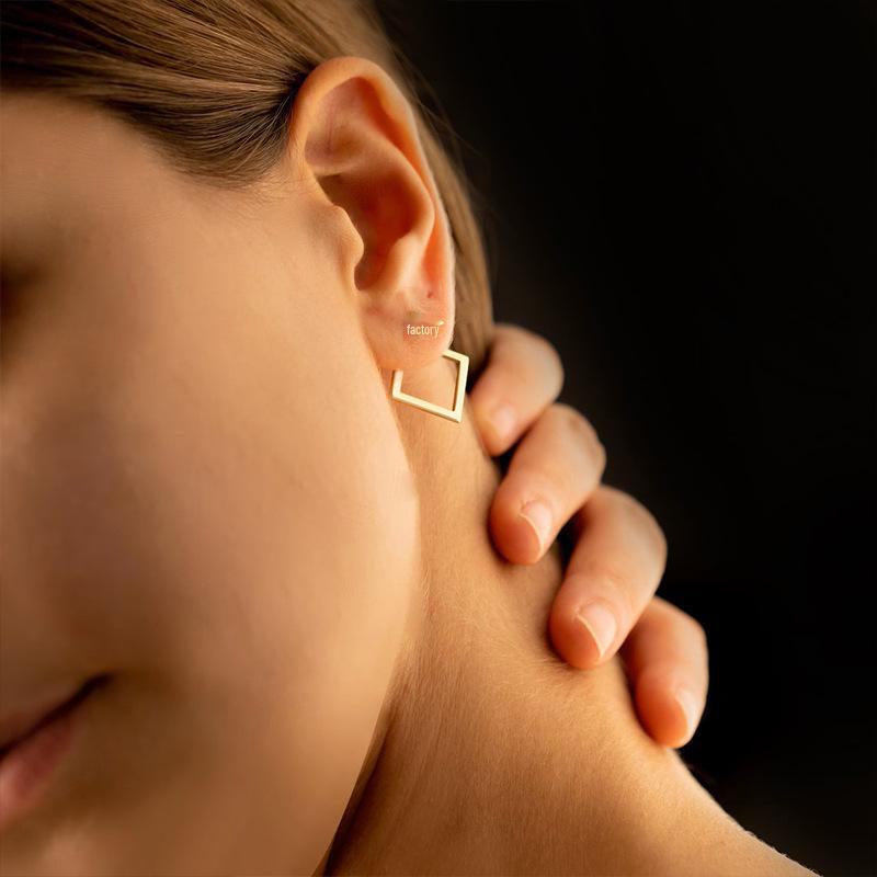 European & American Geometric Square Double Earrings - Titanium Steel Vacuum Plated Stainless Steel Ear Clips, Minimalist Style.