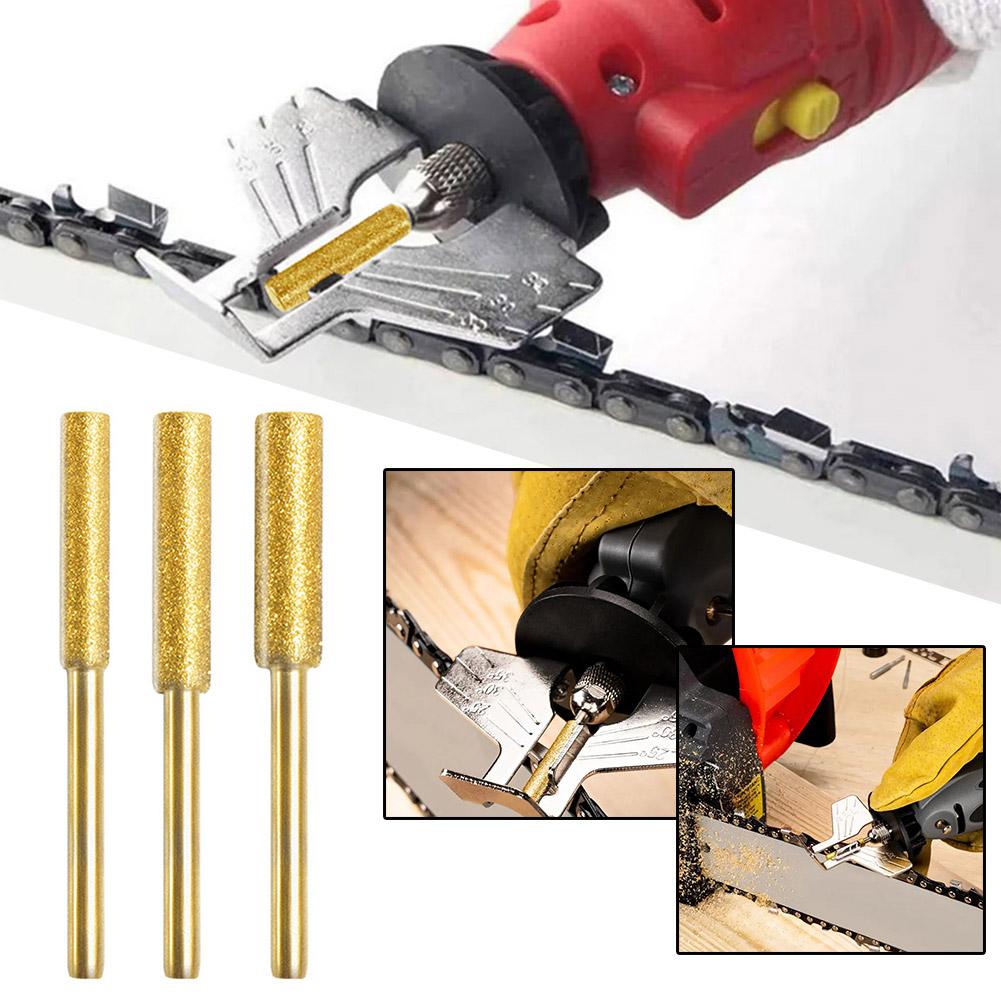 5Pcs Diamond Coated Cylindrical Burr Grind Bit Sharpening Saw Chains 4.0/4.8/5.5mm Emery Grinding Head For Chainsaw Sharpen Y2D0