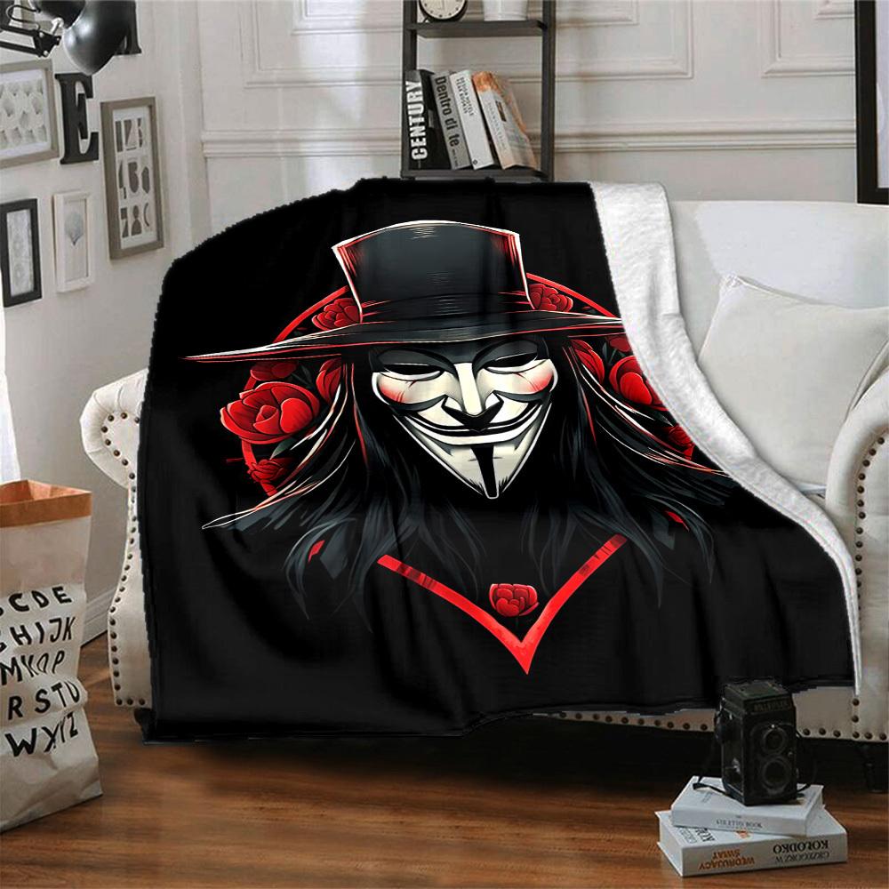 1pc V for Vendetta Flannel Throw Blanket - HD Printed Lightweight Soft Warm All-Season Blanket for Sofa, Bed, Travel, Camping 104