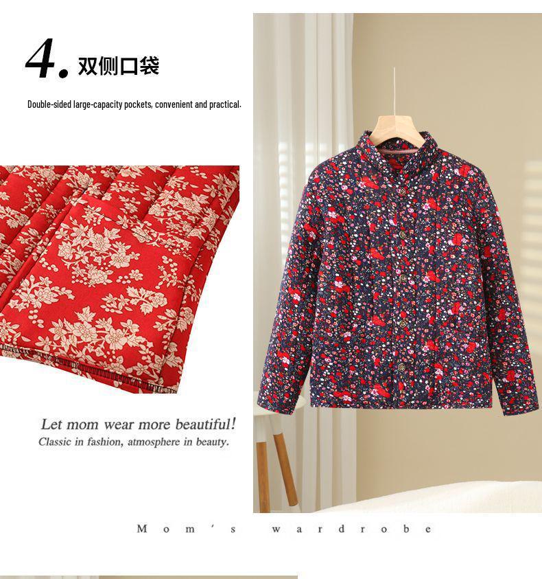 Mom's Floral Long-Sleeve Cotton Jacket for Middle-Aged and Elderly Women