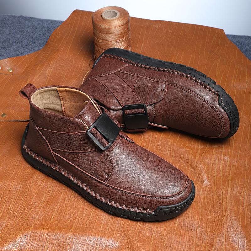 

High-end leather men s shoes sports and leisure high-top shoes outdoor non-slip hiking shoes large size 48 темно-коричневого кольору