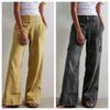 Womens Loose-Fitting Denim Pull-On Jeans Pockets High Waisted Baggy Straight Leg Stretchy Full Length Trousers Y2K Streetwear