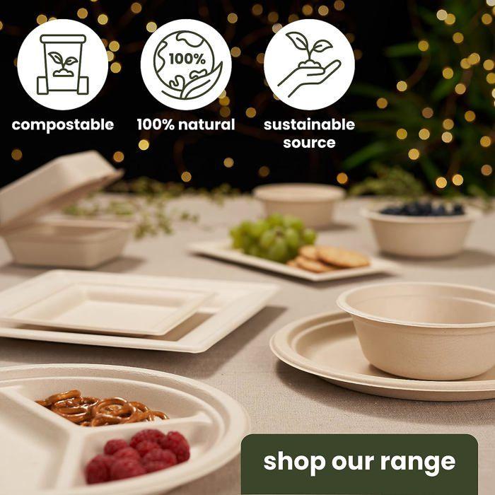 96 Assiettes En Bagasse De Canne À Sucre - Haago - Biodégradable, Écologique & Compostable (Rond 26 CM)