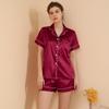 Women’s Summer Piped Solid Color Homewear 2 Piece Short Sleeve Shorts Pajama Set Casual Polo Collar Loungewear
