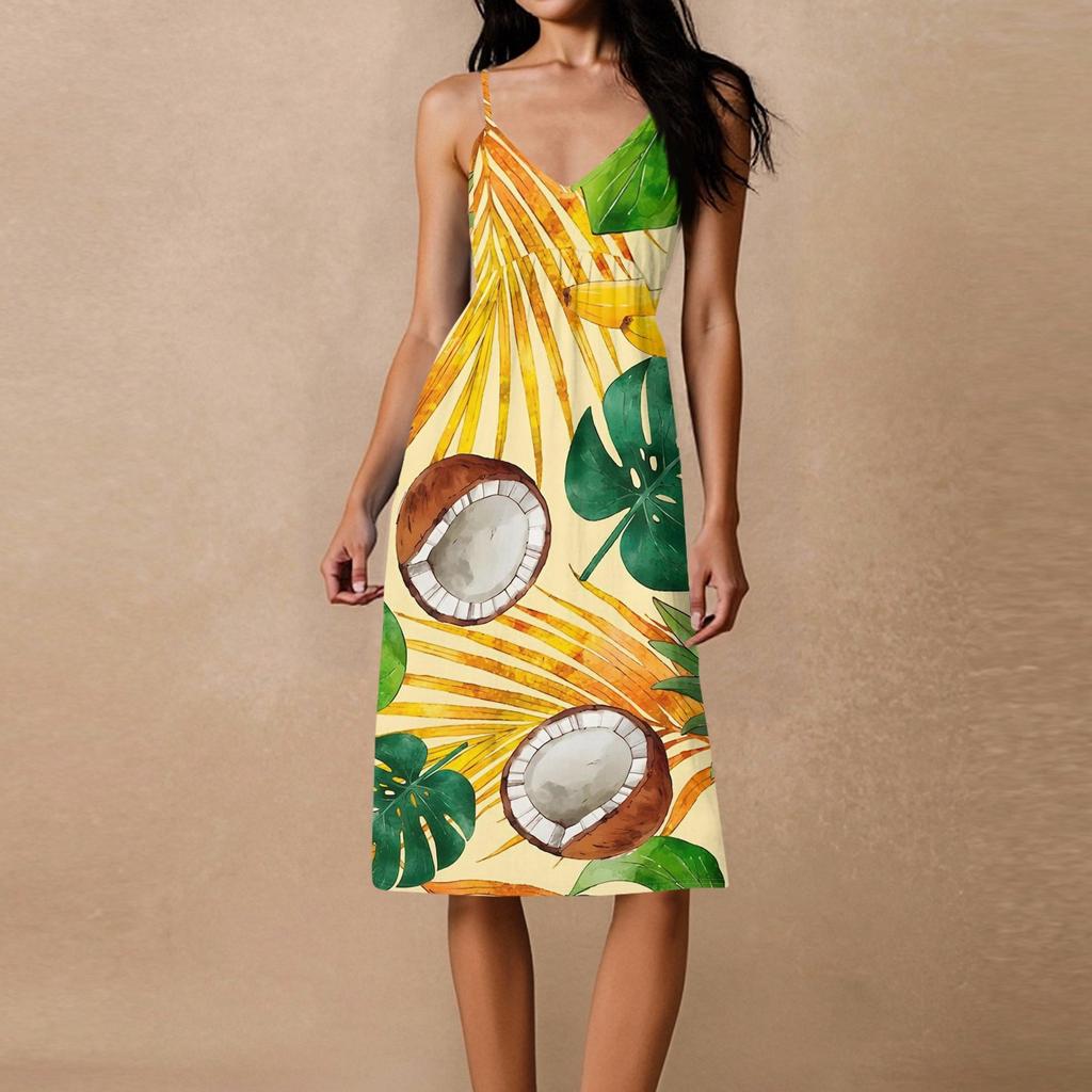 Women's Spaghetti Strap Backless Bow Loose Casual Beach Holiday Dress Sundress