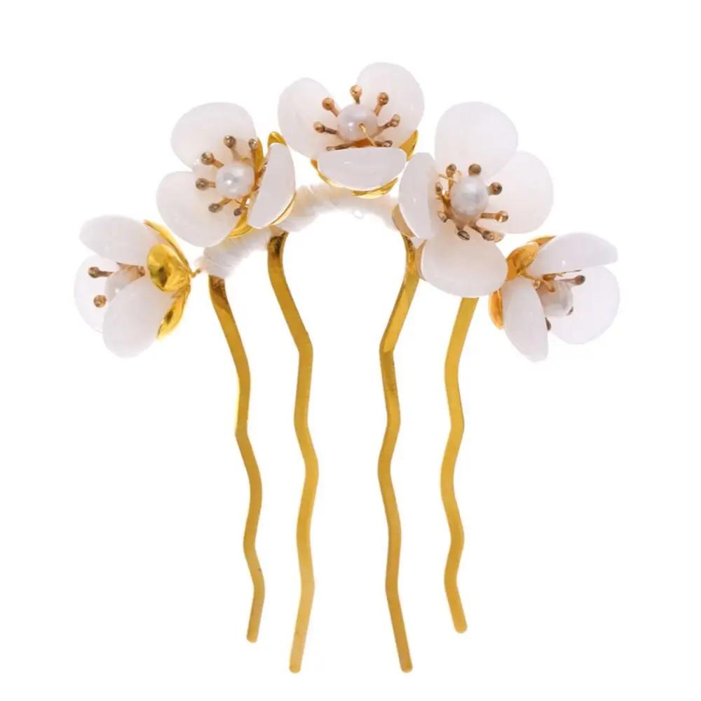 

Hanfu Headwear Cheongsam Chinese Style Hair Fork Flowers Hair Stick Hair Accessories U Shaped Hairpin белый