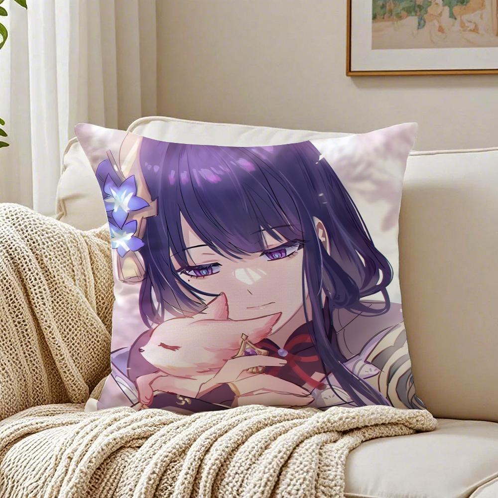 Popular Genshin Impact Raiden Shogun Cushion Cover Pillowcase Antidustmite Living Room Sofa Decor Cushion Room